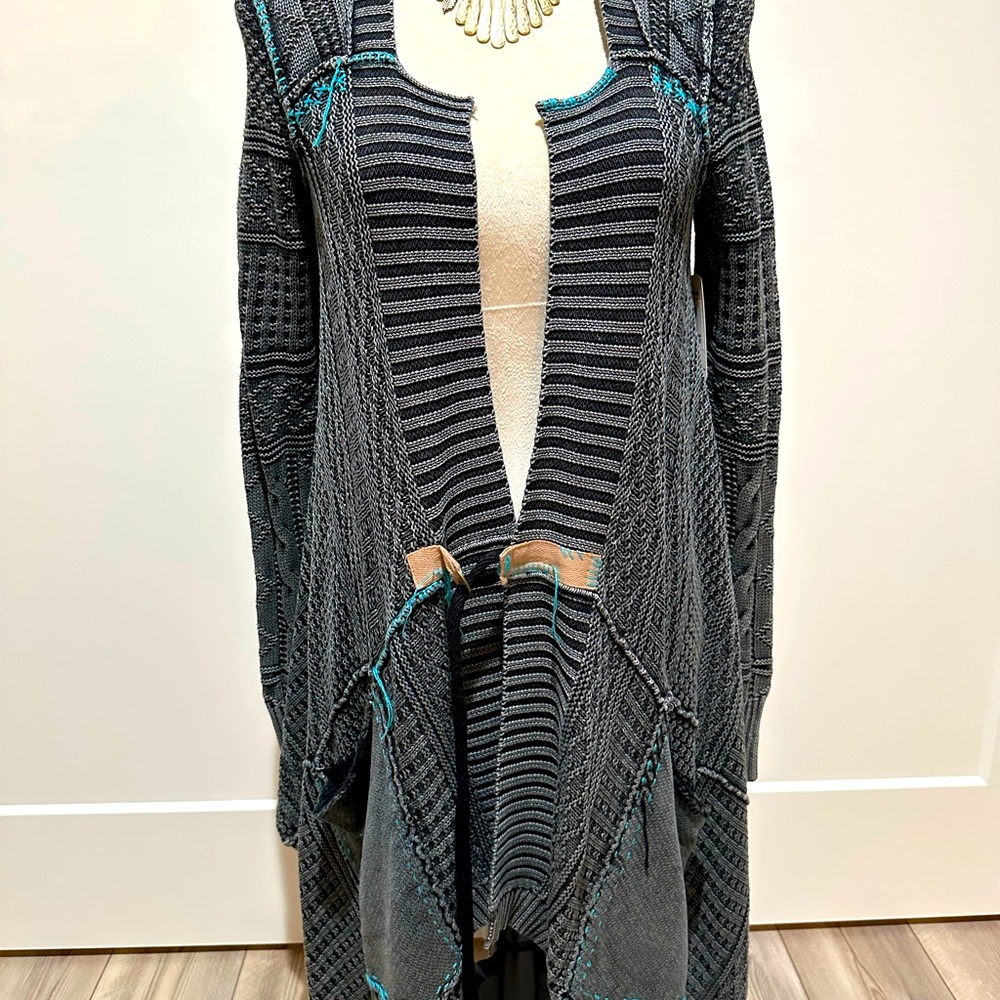Free People All Washed Out Waterfall Cardigan Black Teal XS NWT